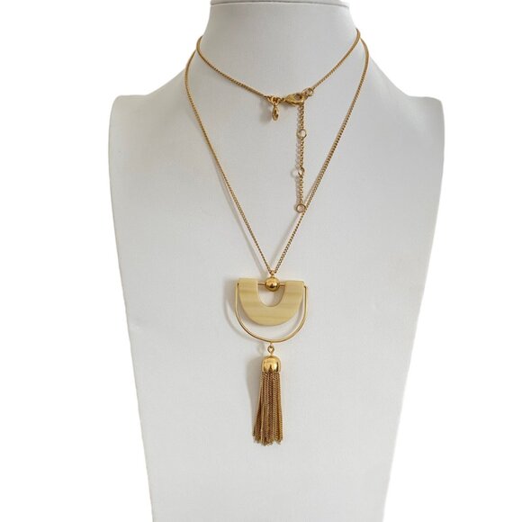 J CR Jewelry J Crew Pendant Necklace Bead Tassel Lucite Gold Tone